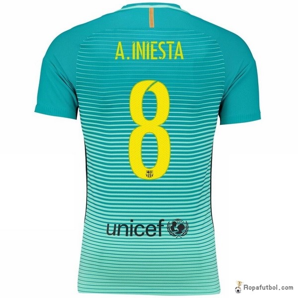 Camiseta Barcelona Replica Tercera Ropa A.Iniesta 2016/17 Claro Azul